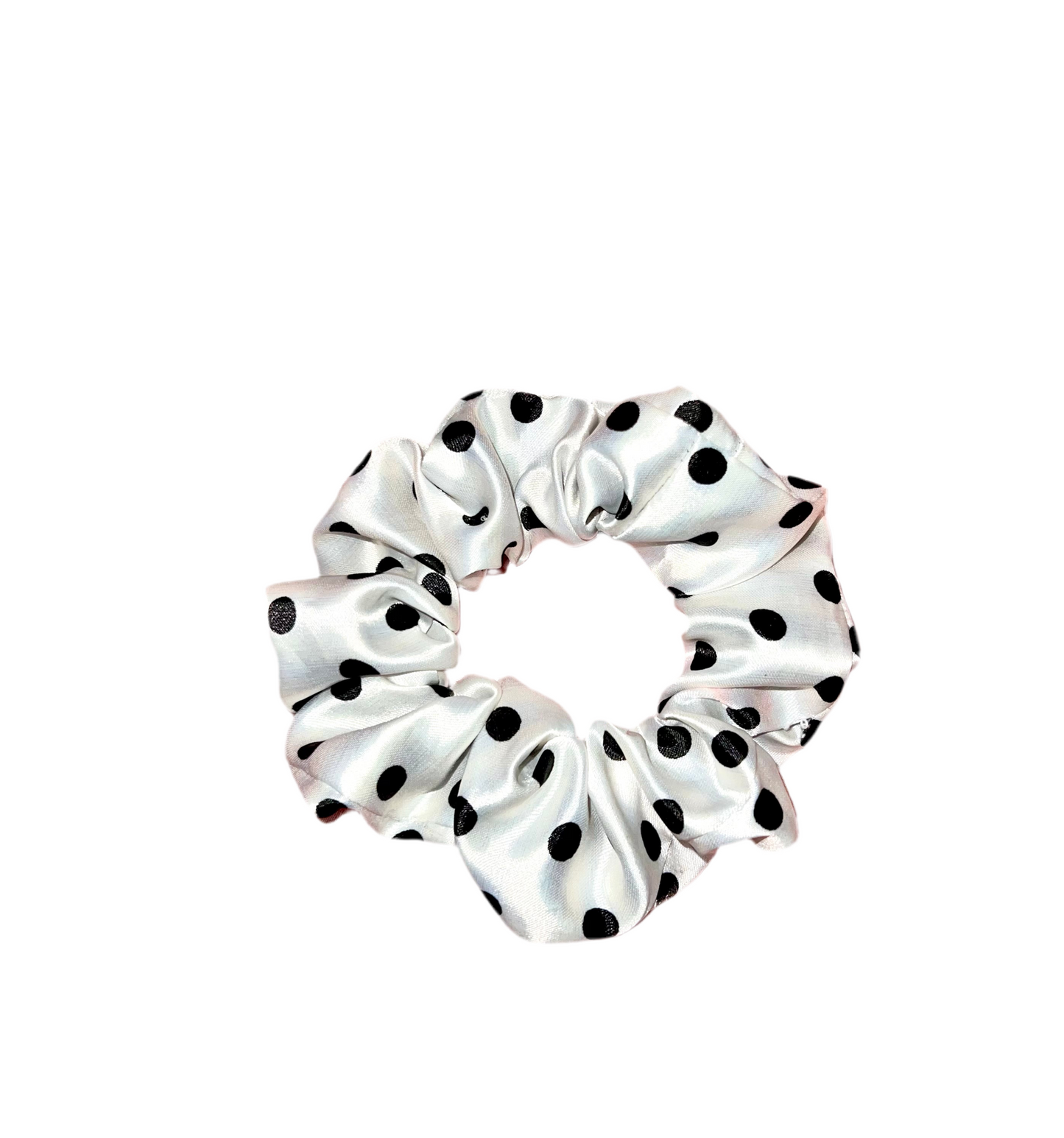 White polka dot scrunchie