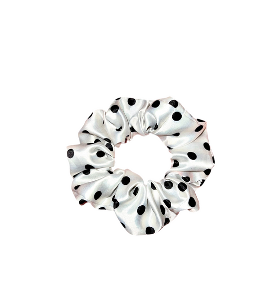 White polka dot scrunchie