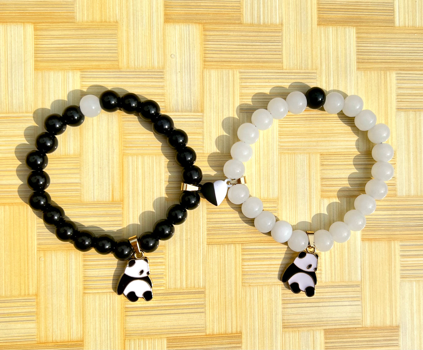 Cute panda pair magenta heart bracelet