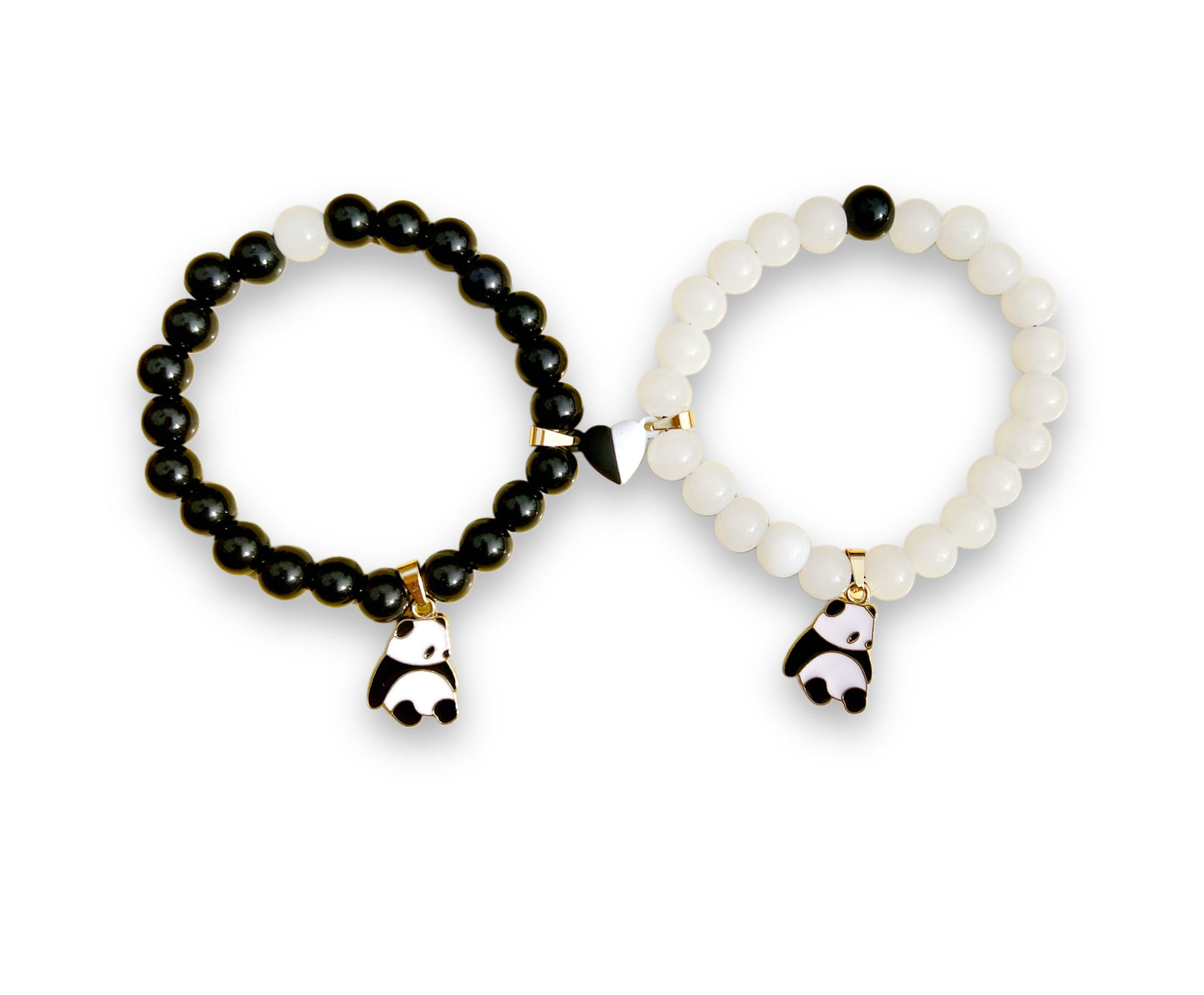 Cute panda pair magenta heart bracelet