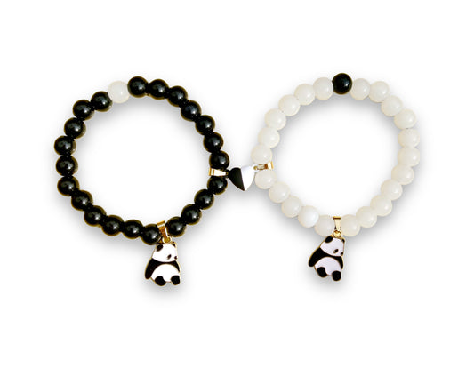 Cute panda pair magenta heart bracelet