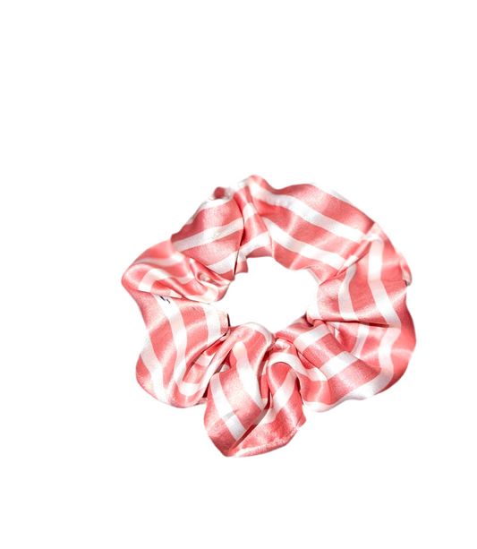 Candy scrunchie with pink and white lines