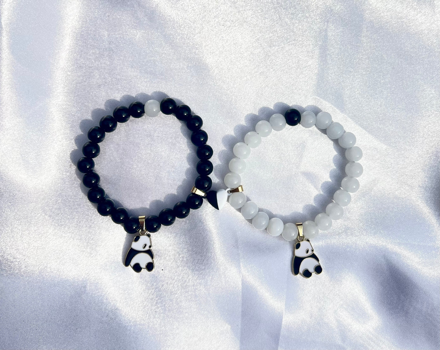 Cute panda pair magenta heart bracelet
