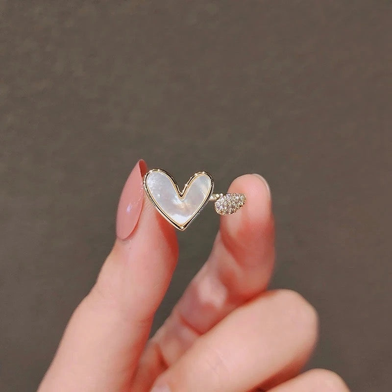 Korean Fashion Shell Love Heart Zircon Rings for Women