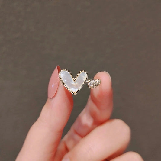 Korean Fashion Shell Love Heart Zircon Rings for Women
