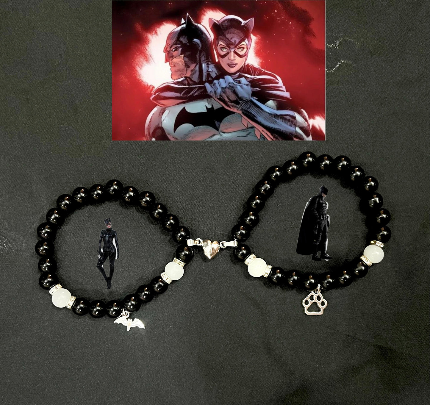 New Batman and cat women black stone bracelets
