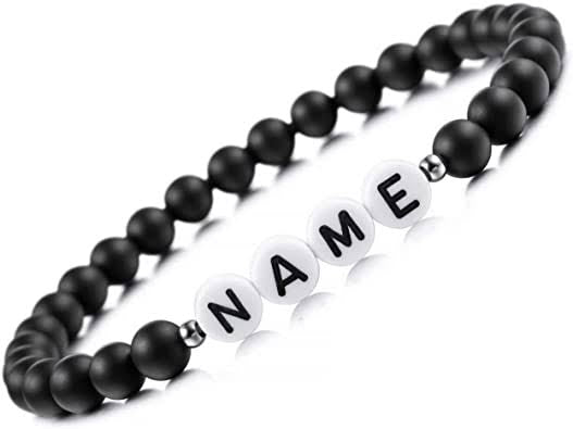 Black stone bracelet with name
