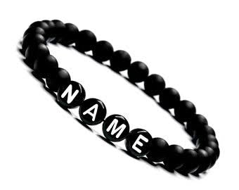 Black stone bracelet with name